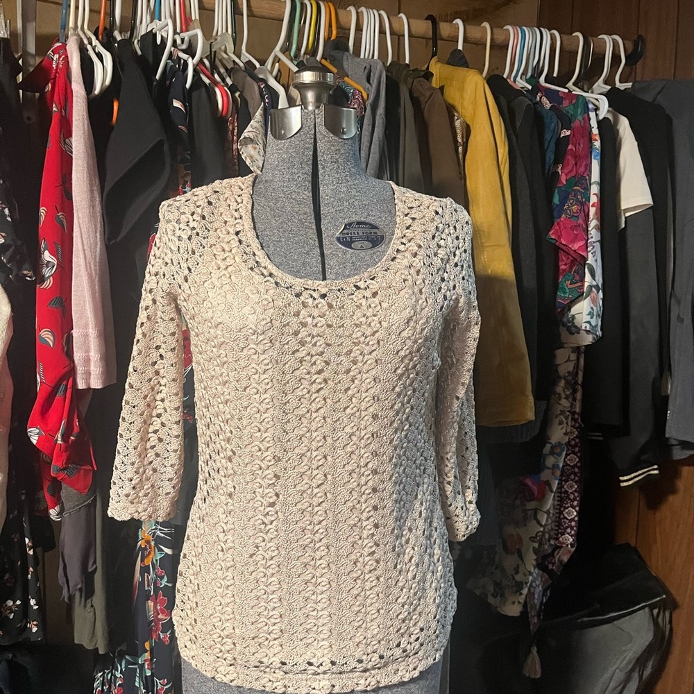 Cream Crochet Knit Top